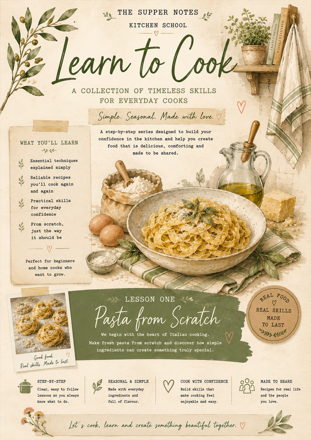 Kitchen School: Fresh Pasta From Scratch (3-Page Lesson Bundle)