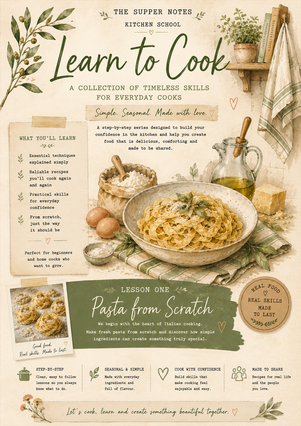 Kitchen School: Fresh Pasta From Scratch (3-Page Lesson Bundle)