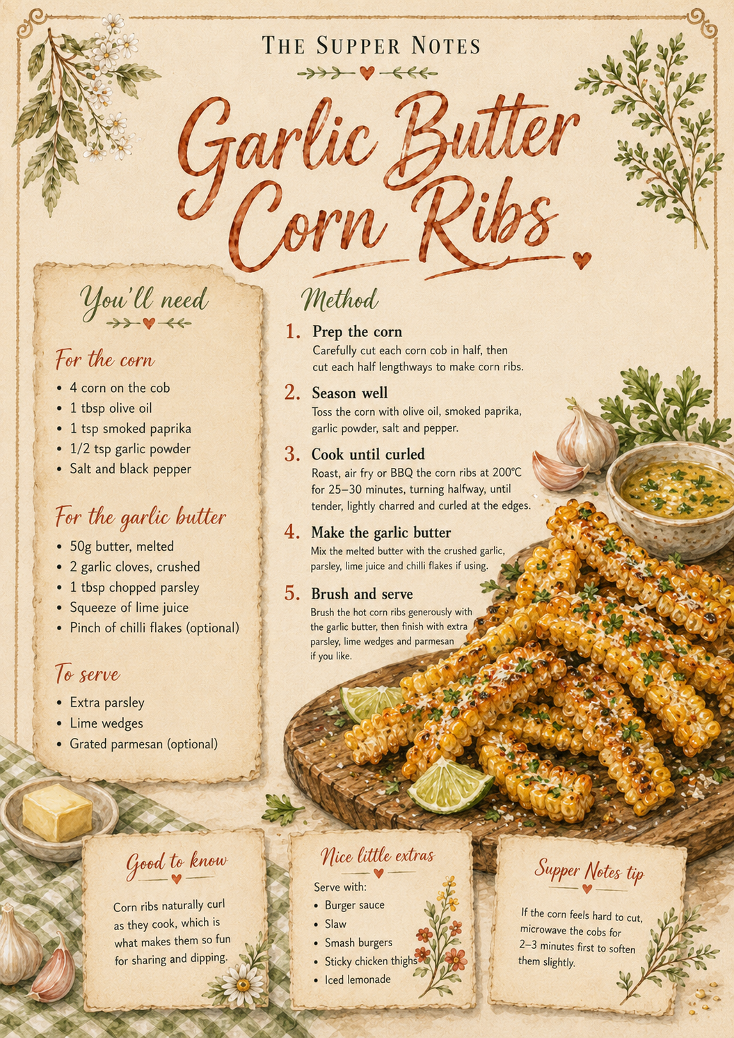 Garlic Butter Corn Ribs Printable Recipe Page