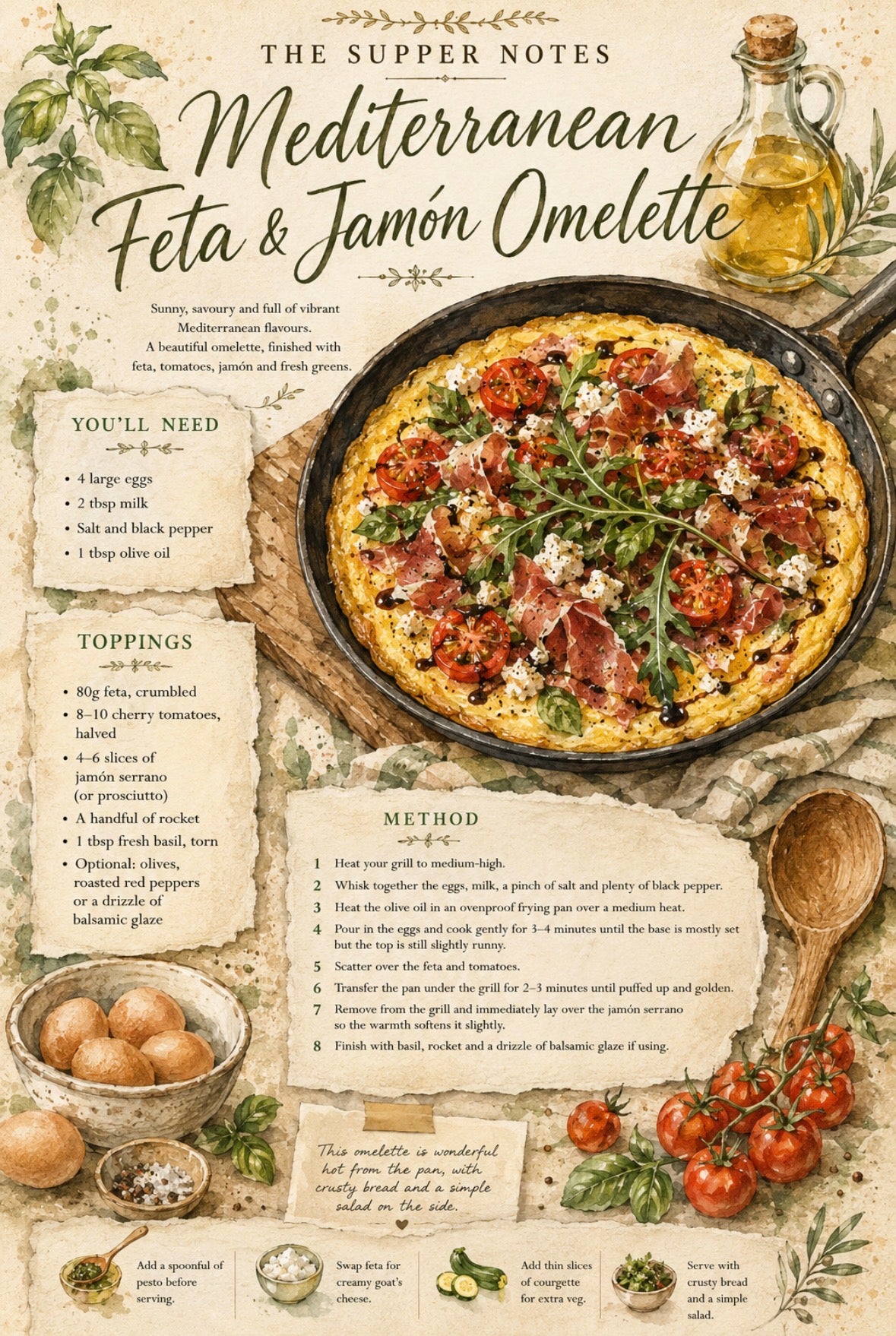 Mediterranean Feta & Jamón Omelette | Printable Recipe Page