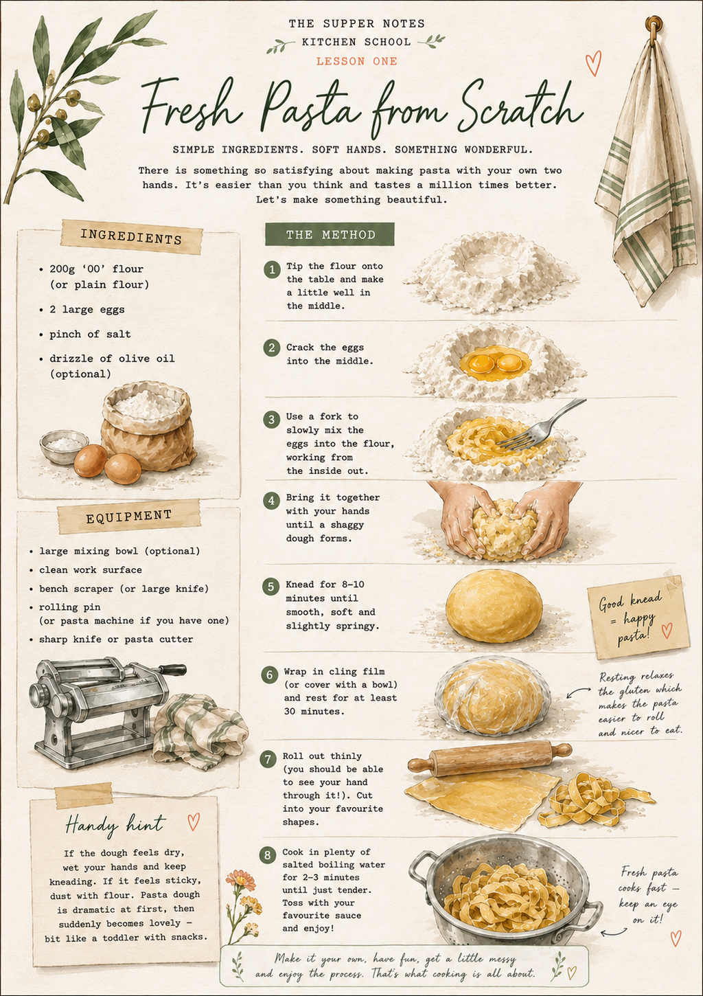 Kitchen School: Fresh Pasta From Scratch (3-Page Lesson Bundle)